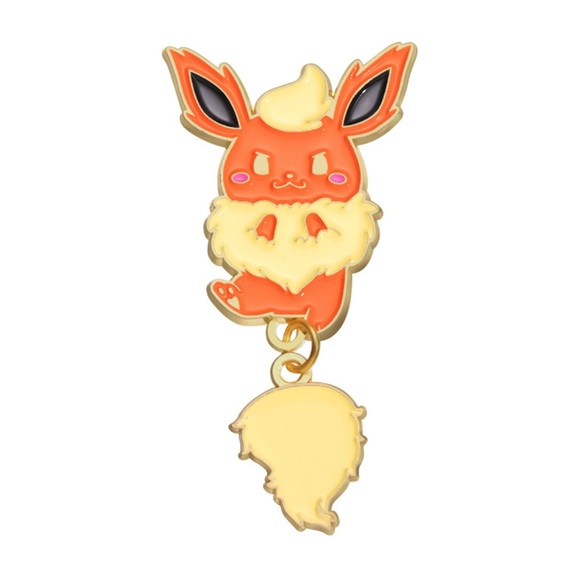 3 For $35 Pokemon Flareon Eeveelution Enameled Pin Brooch Hanging Moving Tail - Picture 1 of 12